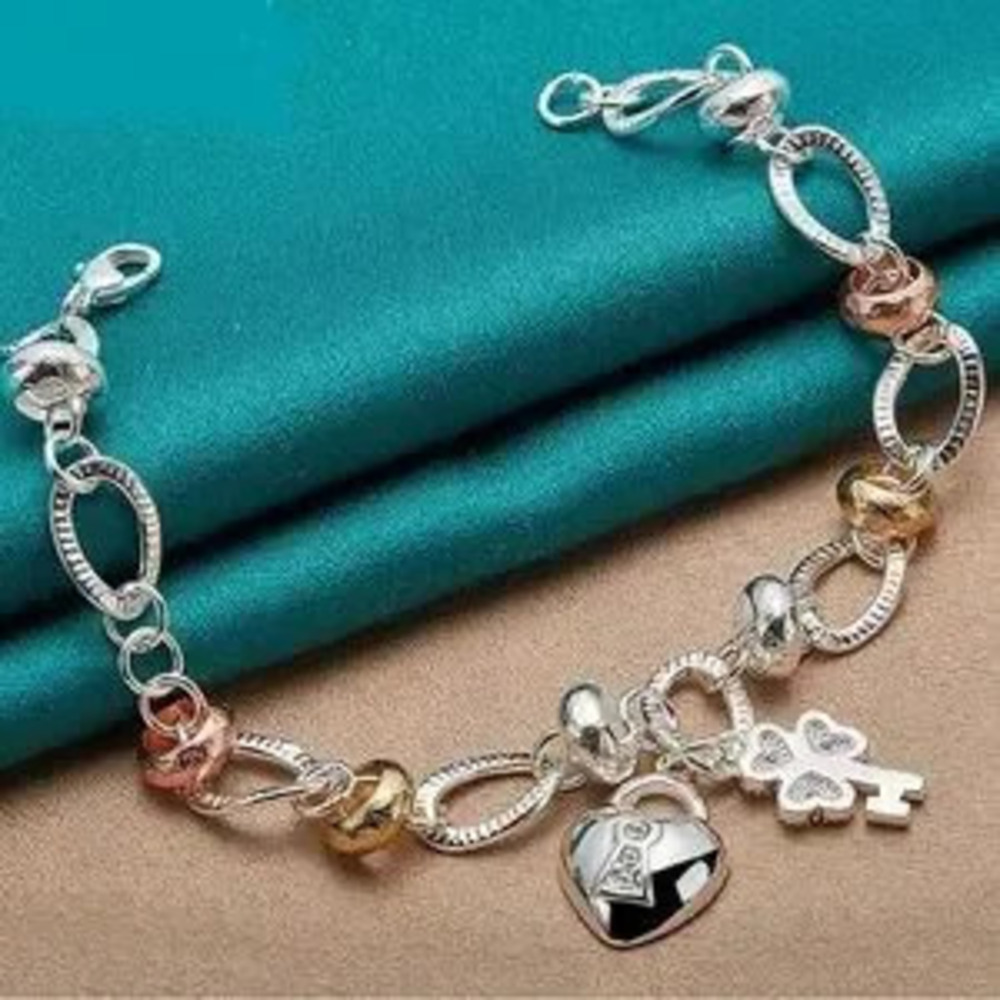 Sterling Silver Heart Key Bracelet